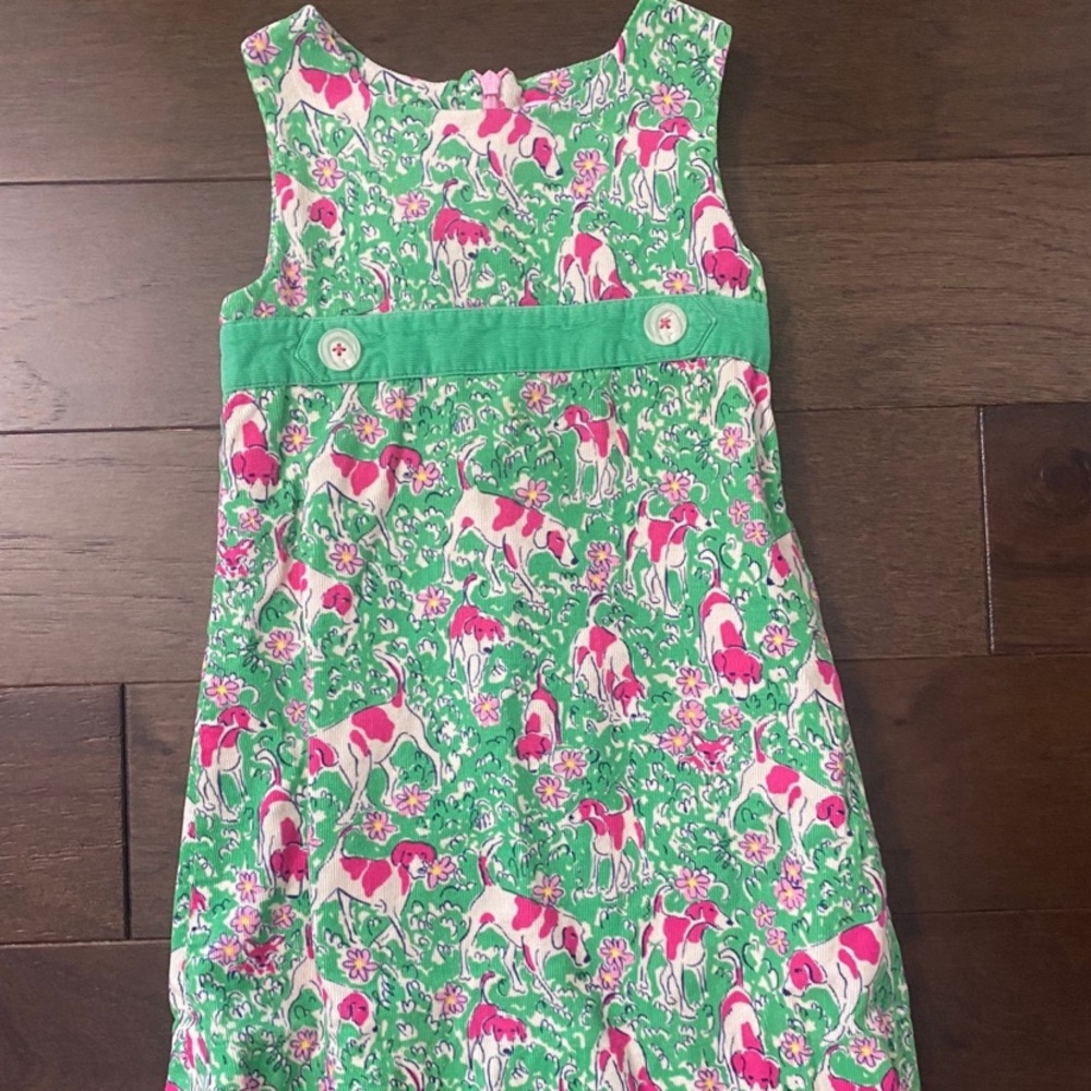 Lilly Pulitzer Girl’s Puppy Green Corduroy Lined High Waist Dress Size 4